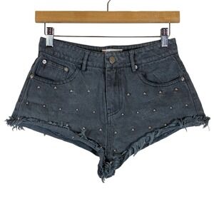 C'isa Studded Frayed Raw Hem Denim Shorts Gray Grunge Edgy Style DS0472 Size S